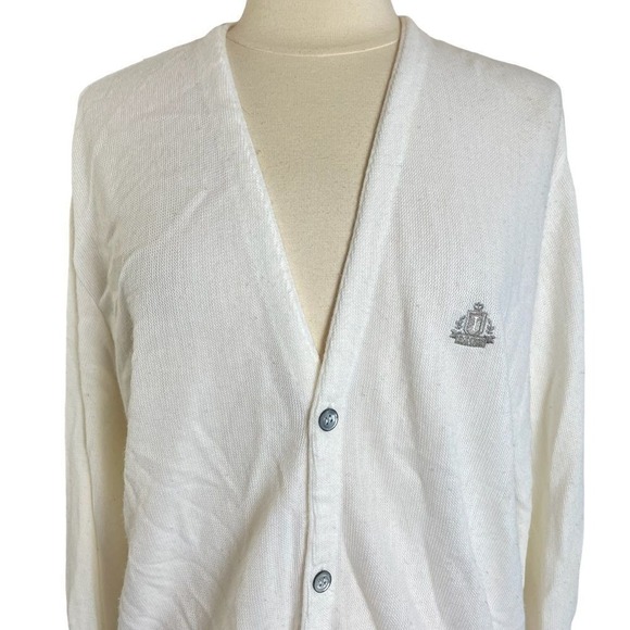 VTG IZOD Men's Mister Roger's White Button-Front Sweater Cardigan, Large - Picture 2 of 7